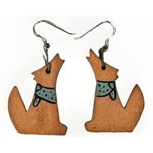 Native American Sterling Silver Hand Painted Ceramic Coyote Howling Earrings VTG